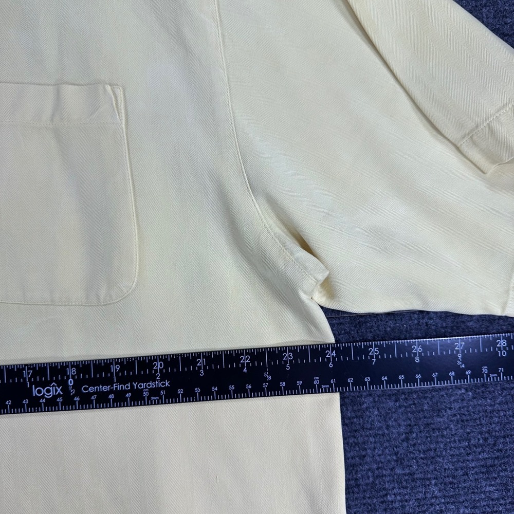 Tommy Bahama Button Down Mens XL Extra Large Yellow 100% Silk Herringbone Camp - Picture 12 of 14